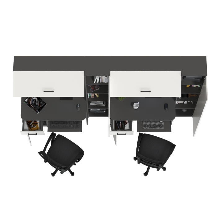 Два стола рабочих 6-0603 Альфа + два кресла 103 чёрных, цвет графит/белый, ШхГхВ 274х61х181 см., универсальная сборка