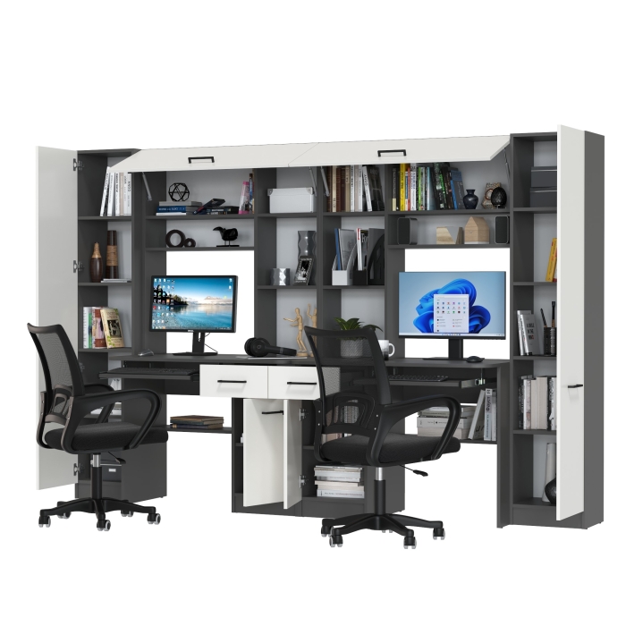 Два стола рабочих 6-0603 Альфа + два кресла 103 чёрных, цвет графит/белый, ШхГхВ 274х61х181 см., универсальная сборка