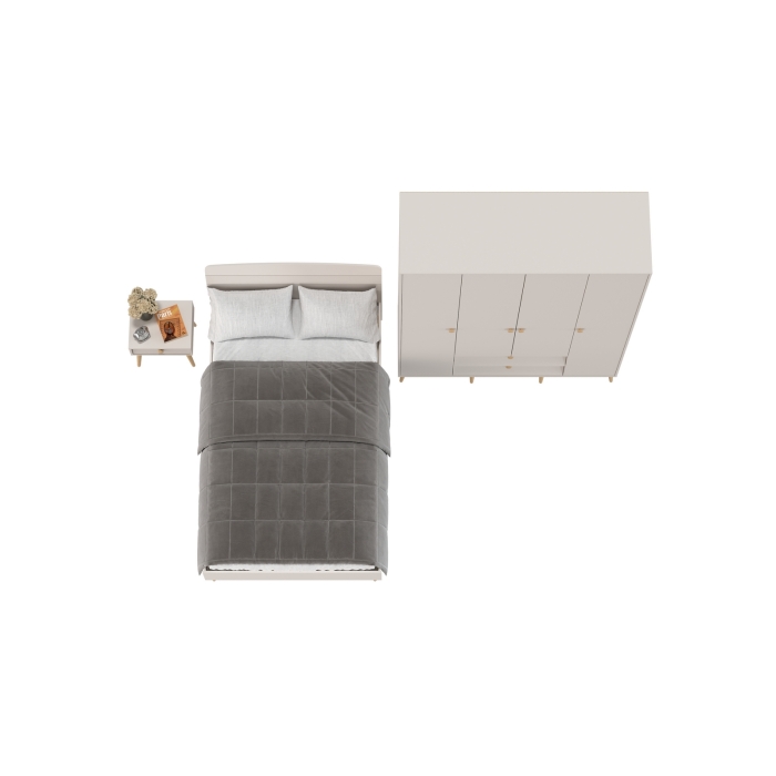 Афина Спальня Кровать 1200 + Шкаф 4-х дверный + Тумба, цвет кашемир серый, 123,6х210,2х95,7 + 160х56,3х220 + 45х37х45 см., 1200х2000, б/м, осн. есть