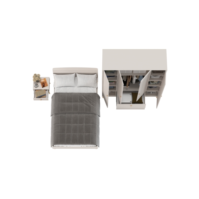 Афина Спальня Кровать 1200 + Шкаф 4-х дверный + Тумба, цвет кашемир серый, 123,6х210,2х95,7 + 160х56,3х220 + 45х37х45 см., 1200х2000, б/м, осн. есть