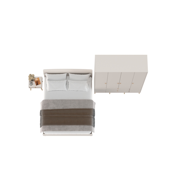 Афина Спальня Кровать 1600 + Шкаф 4-х дверный + Тумба, цвет кашемир серый, 164,6х210,2х95,6 + 160х56,3х220 + 45х37х45 см., 1600х2000, б/м, осн. есть