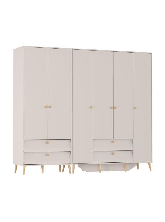 Афина Спальня Шкаф 4-х дверный + Шкаф 2-х дверный, цвет кашемир серый, ШхГхВ 160х56,3х220 + 90,3х56,3х220, универсальная сборка