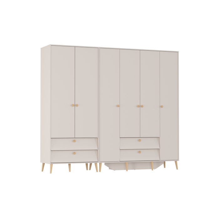 Афина Спальня Шкаф 4-х дверный + Шкаф 2-х дверный, цвет кашемир серый, ШхГхВ 160х56,3х220 + 90,3х56,3х220, универсальная сборка