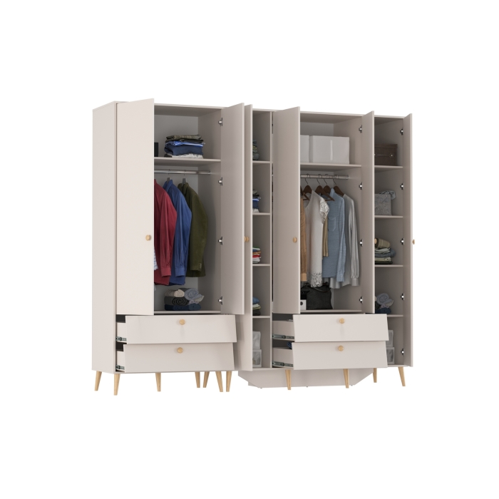 Афина Спальня Шкаф 4-х дверный + Шкаф 2-х дверный, цвет кашемир серый, ШхГхВ 160х56,3х220 + 90,3х56,3х220, универсальная сборка