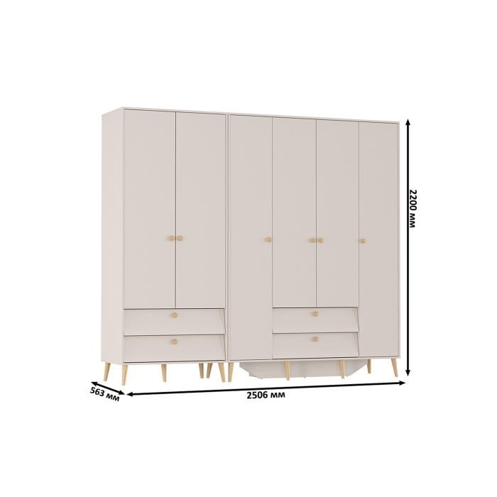 Афина Спальня Шкаф 4-х дверный + Шкаф 2-х дверный, цвет кашемир серый, ШхГхВ 160х56,3х220 + 90,3х56,3х220, универсальная сборка