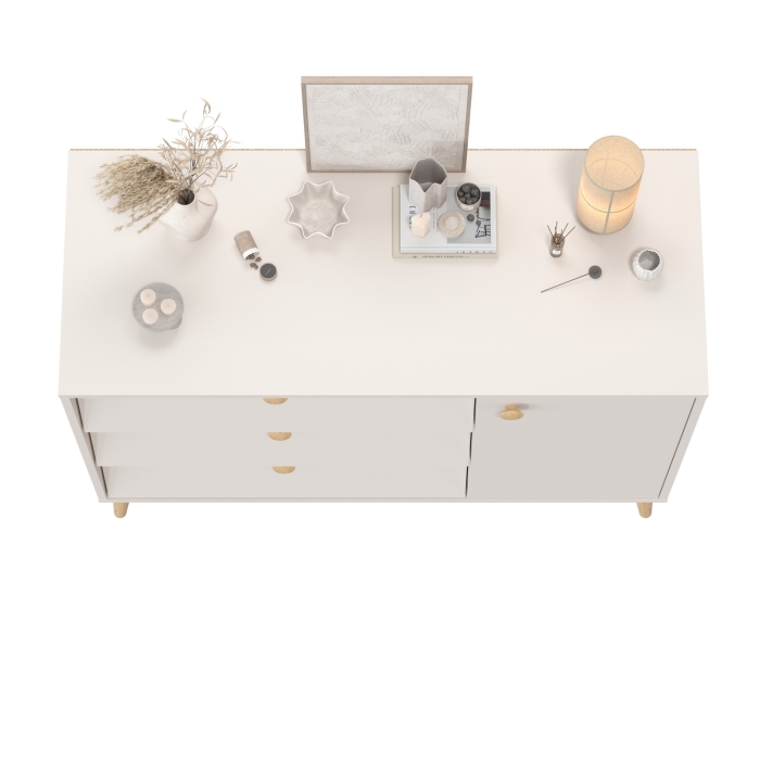 Афина Спальня 4-44901М1к.с. Комод с дверкой и тремя ящиками, цвет кашемир серый, ШхГхВ 110х45,3х83 см., универсальная сборка, цвет ножек: тик