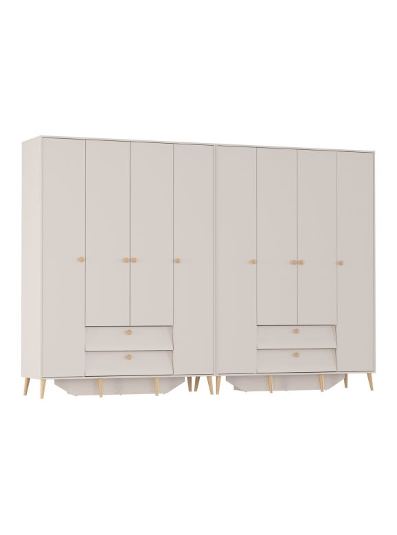 Афина Спальня Шкаф 4-х дверный с двумя ящиками х 2, цвет кашемир серый, ШхГхВ 320х56,3х220 см.