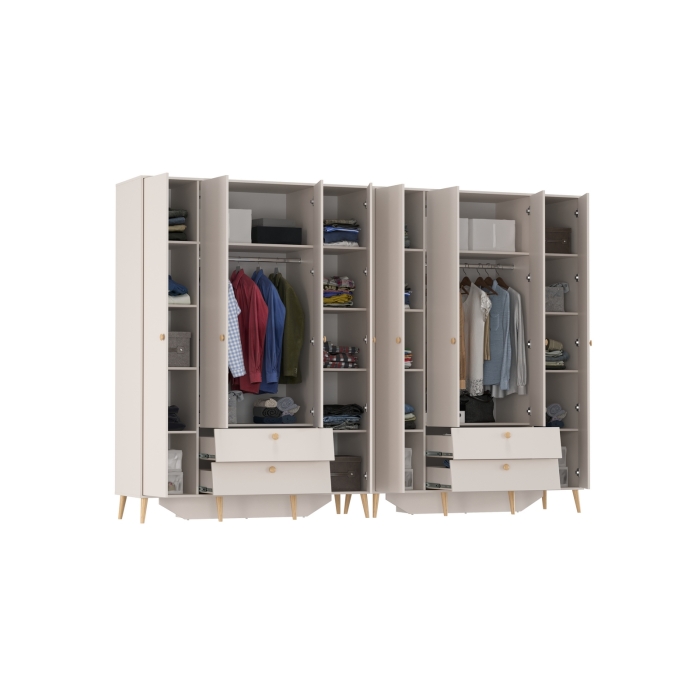 Афина Спальня Шкаф 4-х дверный с двумя ящиками х 2, цвет кашемир серый, ШхГхВ 320х56,3х220 см.