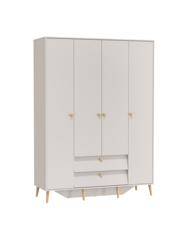 Афина Спальня 4-75930М1к.с. Шкаф 4-х дверный с двумя ящиками, цвет кашемир серый, ШхГхВ 160х56,3х220 см., цвет ножек: тик