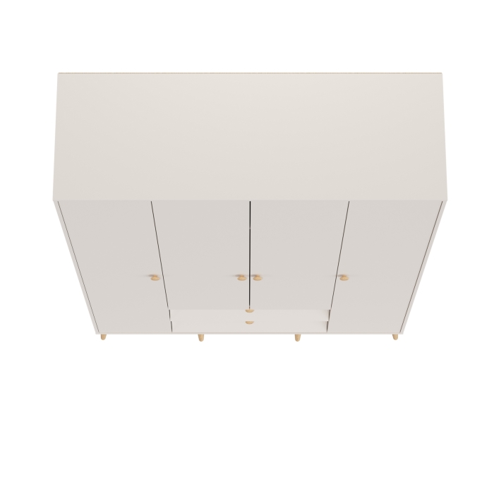 Афина Спальня 4-75930М1к.с. Шкаф 4-х дверный с двумя ящиками, цвет кашемир серый, ШхГхВ 160х56,3х220 см., цвет ножек: тик