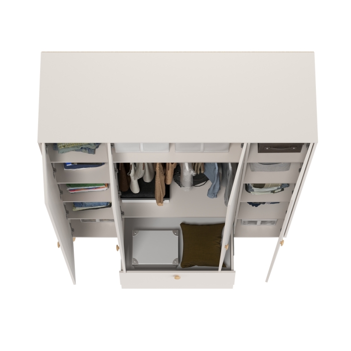 Афина Спальня 4-75930М1к.с. Шкаф 4-х дверный с двумя ящиками, цвет кашемир серый, ШхГхВ 160х56,3х220 см., цвет ножек: тик