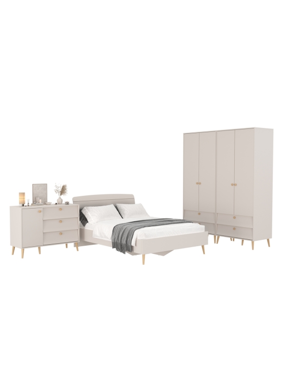 Афина Спальня 18-1400, цвет кашемир серый, сп.м. 1400х2000 мм., б/м, основание есть - фанера