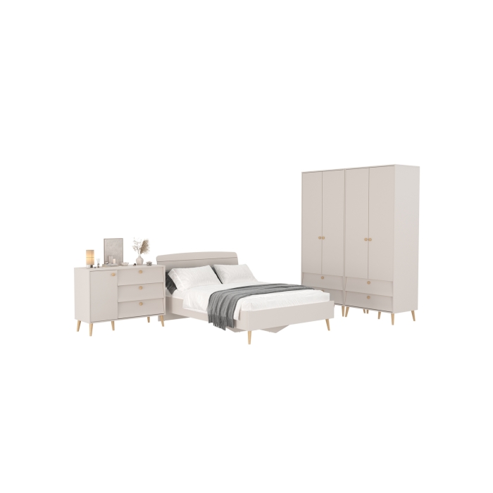 Афина Спальня 18-1400, цвет кашемир серый, сп.м. 1400х2000 мм., б/м, основание есть - фанера