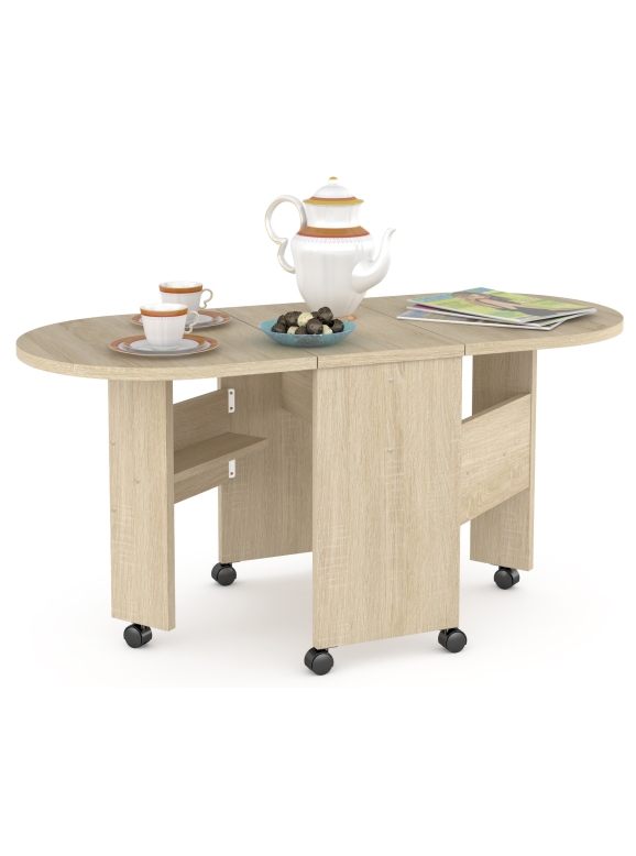 КР100 Глория 601 Стол-книжка журнальный, цвет дуб сонома, ШхГхВ 121х54х53 см. 33х54х53 см. сложенный, высота без учёта колёс