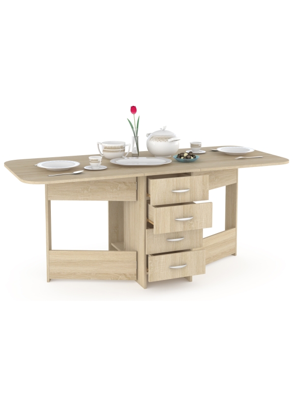 Глория 606М Стол-книжка с ящиками, цвет дуб сонома, ШхГхВ 182х78х75 см. 42х78х75 см. сложенный