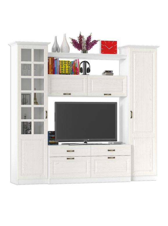 Ливерпуль Набор мебели 6, цвет ясень ваниль/белый, ШхГхВ 240х49,3х220,3 см.(без учёта карниза), ниша для тв 140х49х90 см., универсальная сборка