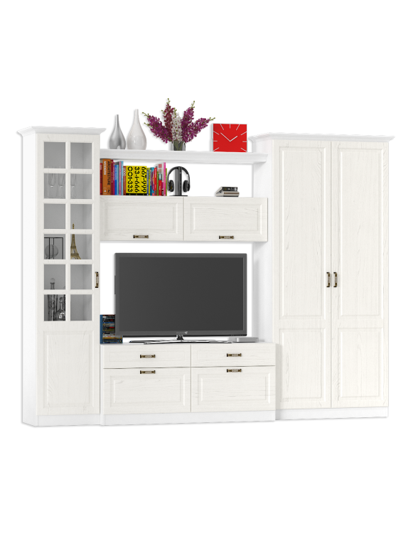 Ливерпуль Набор мебели 7, цвет ясень ваниль/белый, ШхГхВ 290х49,3х220,3 см.(без учёта карниза), ниша для тв 140х49х90 см., универсальная сборка