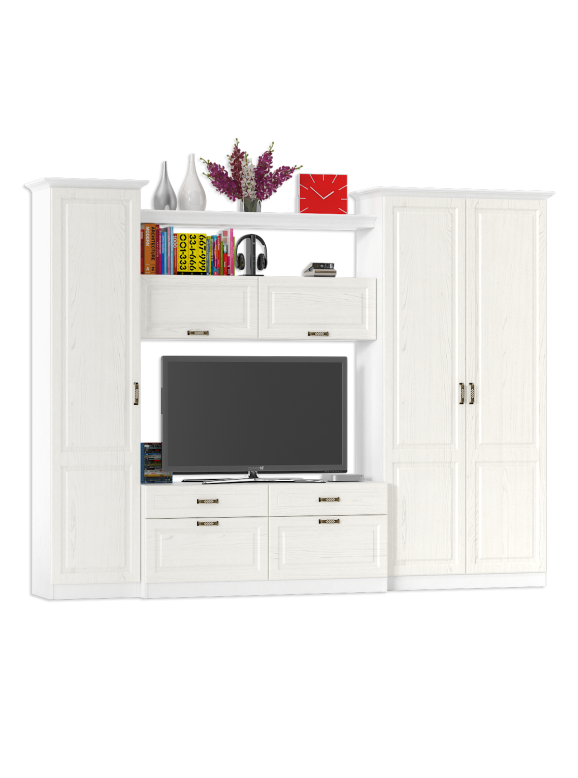 Ливерпуль Набор мебели 8, цвет ясень ваниль/белый, ШхГхВ 290х49,3х220,3 см.(без учёта карниза), ниша для тв 140х49х90 см., универсальная сборка