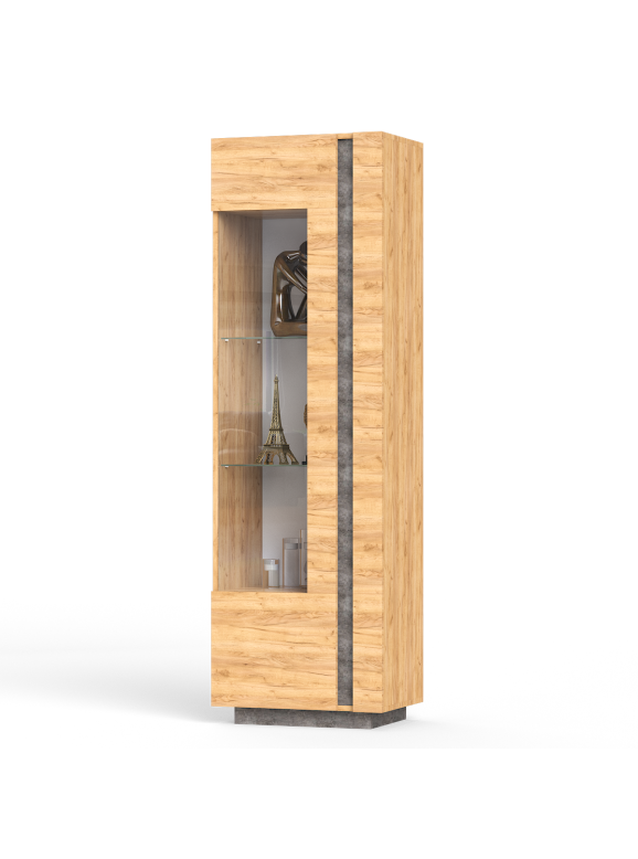 КР100 Арчи Шкаф-витрина 03.263, цвет дуб крафт золотой/камень тёмный, ШхГхВ 60х41,3х193,7 см., подсветка за стеклом, НЕ уни. сб.