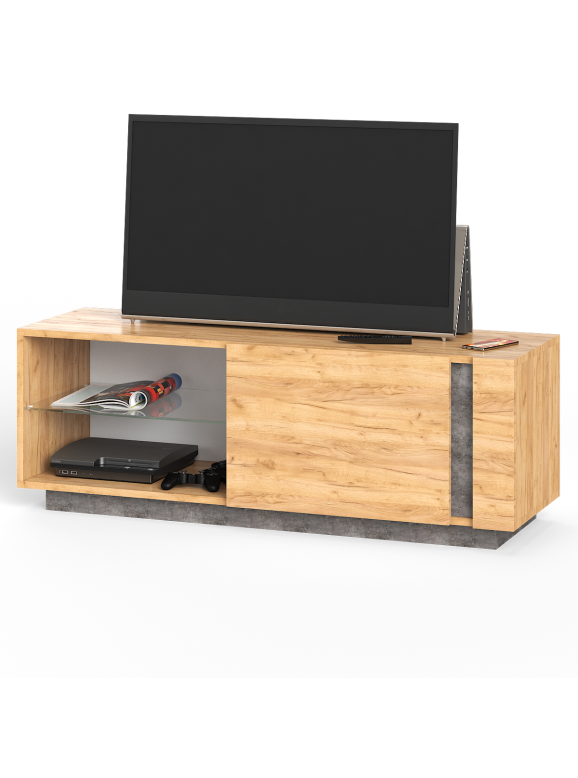 КР100 Арчи Тумба 10.85, цвет дуб крафт золотой/камень тёмный, ШхГхВ 130х41,3х46,1 см.,подсветка полки, ун. сборка