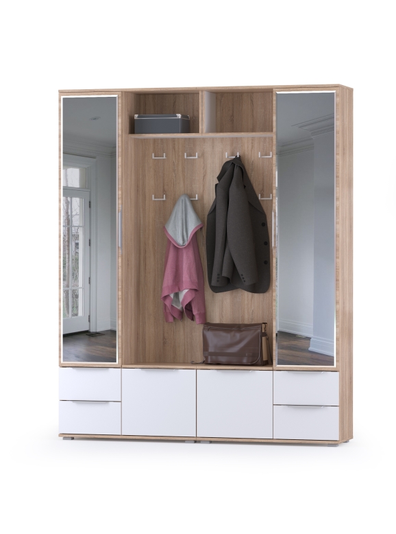 КР100 Куба Прихожая 17, цвет дуб сонома/белый премиум, ШхГхВ 172,8х38,3х210,6 см., универсальная сборка