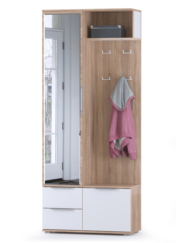 КР100 Куба Шкаф комбинированный 10.14, цвет дуб сонома/белый премиум, ШхГхВ 86,4х38,3х210,6 см., универсальная сборка