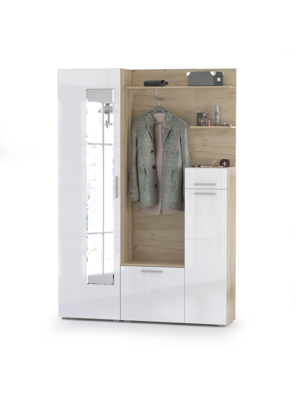 Лайн Прихожая № 01, цвет дуб крафт серый/фасады МДФ белый глянец, ШхГхВ 144,8х35,1х210 см., НЕ универсальная сборка