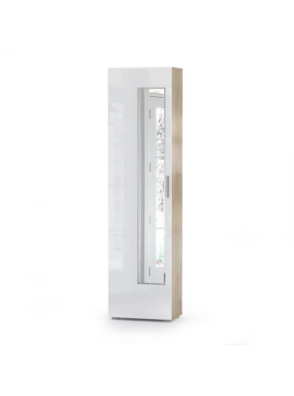 Лайн 08.122 Шкаф для одежды, цвет дуб крафт серый/фасады МДФ белый глянец, ШхГхВ 55х35х210 см., универсальная сборка