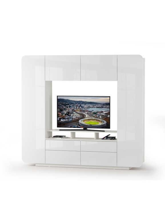 КР100 Румба 03.272 Шкаф комбинированный, цвет белый/белый глянец, ШхГхВ 218,8х38,4х195 см., ниша для тв 130х38х87 см.