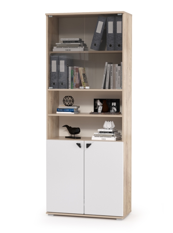 КР100 Бостон 13.156 Шкаф, цвет дуб эндгрейн элегантный/фасады МДФ милк рикамо софт, ШхГхВ 76,8х35,1х194,4 см.