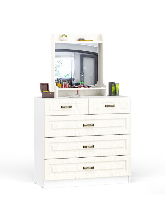 Ливерпуль Комод 10.103 + Полка 10.118 с зеркалом, цвет ясень ваниль/белый, ШхГхВ 100,1х41,3х165,3 см.