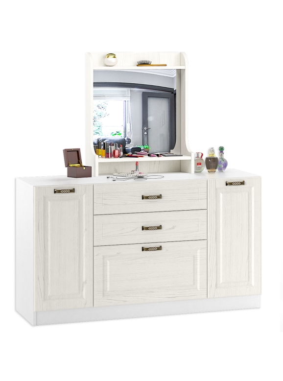 Ливерпуль Комод + Полка 10.118 с зеркалом, цвет ясень ваниль/белый, ШхГхВ 140х41,4х148,3 см.