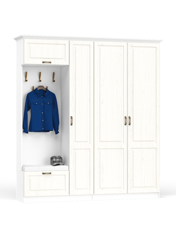 Ливерпуль Прихожая 13.21 + Шкаф для одежды + карниз 2000С, цвет ясень ваниль/белый