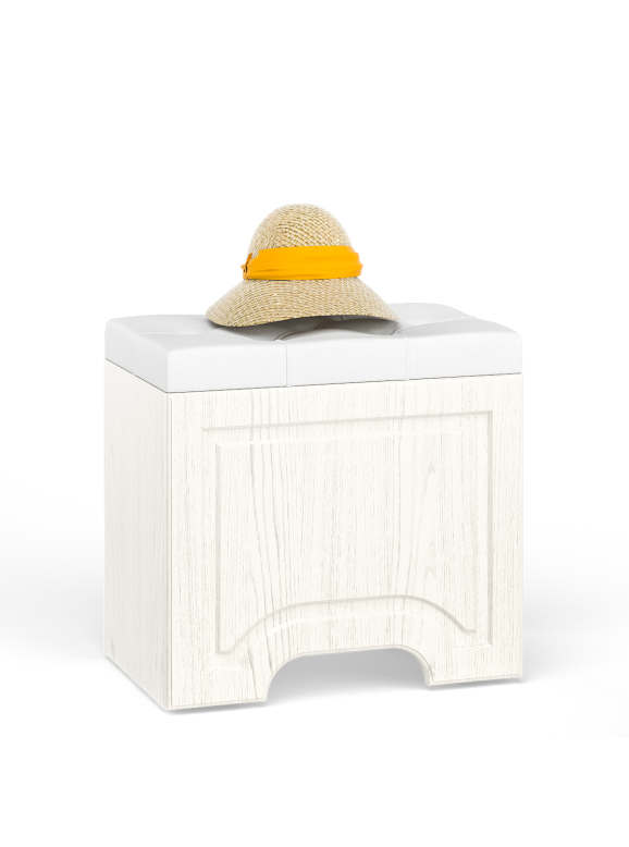 Ливерпуль Пуф 14.02, цвет ясень ваниль/белый/эко-кожа гранд белый, ШхГхВ 55х35х50 см., пуф на колёсах, подъёмная крышка