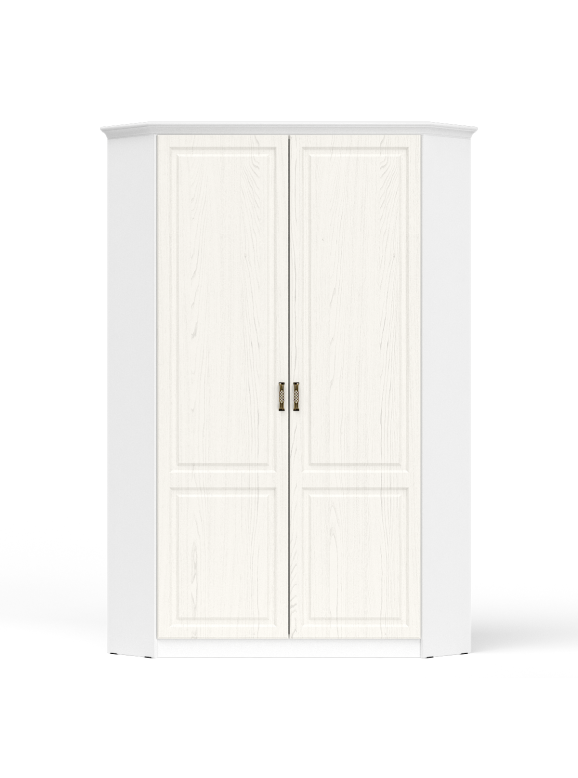 Ливерпуль Шкаф для одежды 13.124 с карнизом, цвет ясень ваниль/белый, ШхГхВ 109,9х109,9х223,5 см., боковина 300 мм., карниз в комплекте (угловой шкаф)