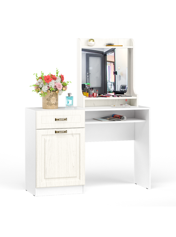 Ливерпуль Стол туалетный 12.46 + Полка 10.118, цвет ясень ваниль/белый, ШхГхВ 119,8х41,3х152,3 см., НЕ универсальная сборка