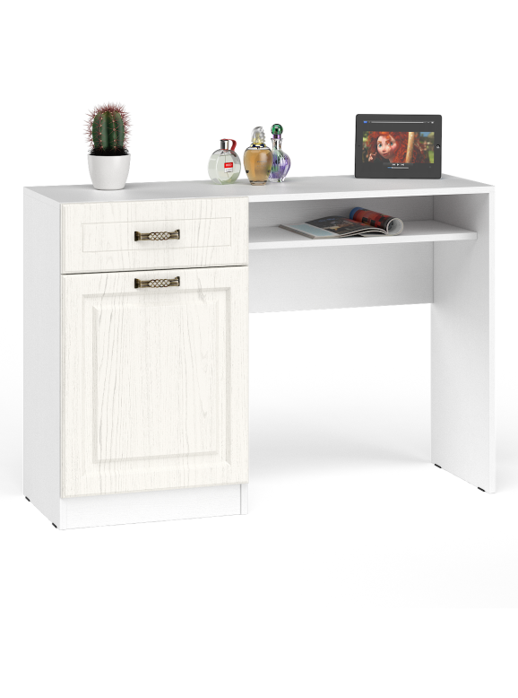 Ливерпуль Стол туалетный 12.46, цвет ясень ваниль/белый, ШхГхВ 119,8х41,3х82,3 см., НЕ универсальная сборка