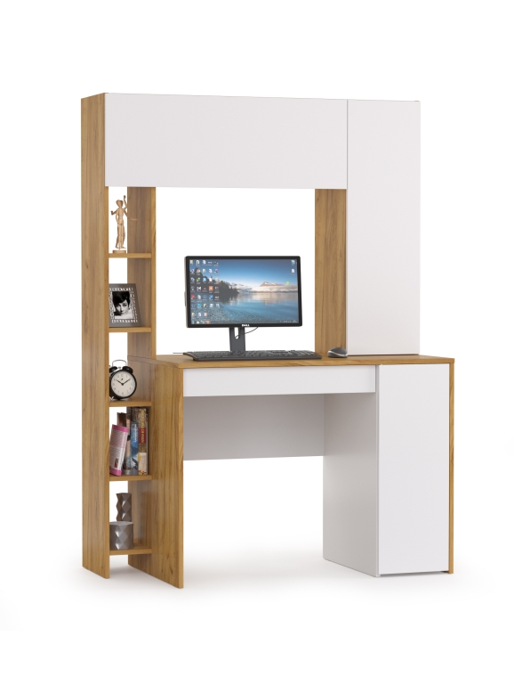 Стол компьютерный Комфорт 12.71, цвет дуб золотой/белый, ШхГхВ 116,7х60,2х165,4 см., НЕ универсальная сборка
