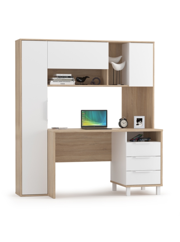 Стол компьютерный Комфорт 12.95N, цвет дуб сонома/белый, ШхГхВ 162х60,3х180 см., НЕ универсальная сборка (Стол рабочий)