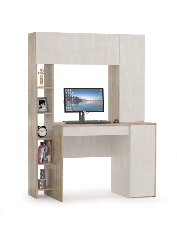 КР100 Стол компьютерный Комфорт 12.71, цвет дуб крафт серый/шёлковый камень, ШхГхВ 116,7х60,2х165,4 см., НЕ универсальная сборка