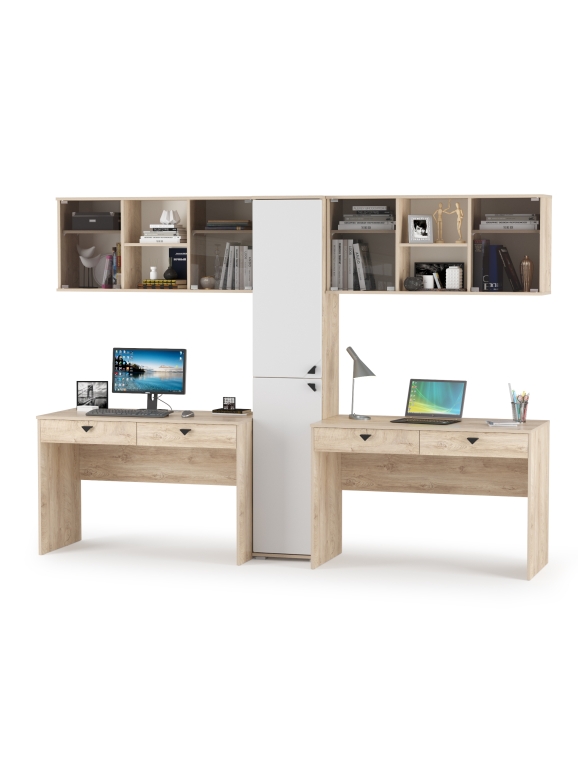 КР100 Бостон № 16, цвет дуб эндгрейн элегантный/фасады МДФ милк рикамо софт, 12.69+10.51+13.154+12.69+10.51, ШхГхВ 269х57,2х194,4 см., ун. сборка