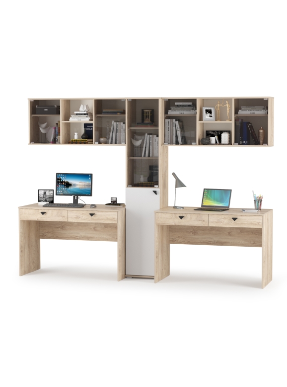 КР100 Бостон № 17, цвет дуб эндгрейн элегантный/фасады МДФ милк рикамо софт, 12.69+10.51+13.155+12.69+10.51, ШхГхВ 269х57,2х194,4 см., ун. сборка