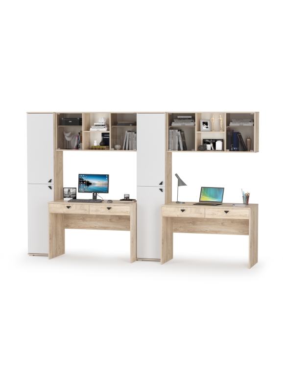 КР100 Бостон № 20, цвет дуб эндгрейн элегантный/фасады МДФ милк рикамо софт, 12.69+10.51+13.154+12.69+10.51+13.154, ШхГхВ 307,6х57,2х194,4 см, ун. сб.