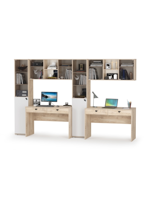 КР100 Бостон № 21, цвет дуб эндгрейн элегантный/фасады МДФ милк рикамо софт, 12.69+10.51+13.155+12.69+10.51+13.155, ШхГхВ 307,6х57,2х194,4 см, ун. сб.