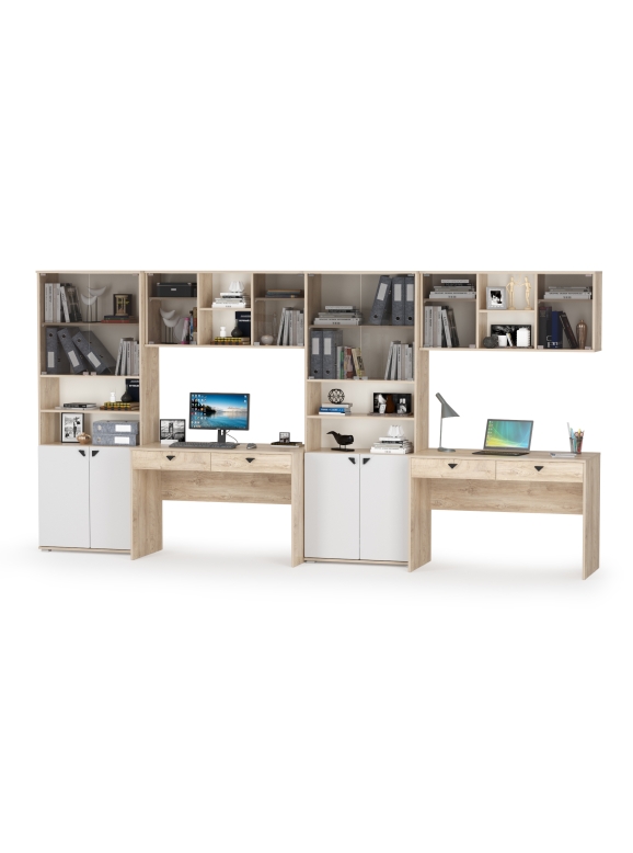 КР100 Бостон № 22, цвет дуб эндгрейн элегантный/фасады МДФ милк рикамо софт, 12.69+10.51+13.156+12.69+10.51+13.156, ШхГхВ 384х57,2х194,4 см., ун. сб.