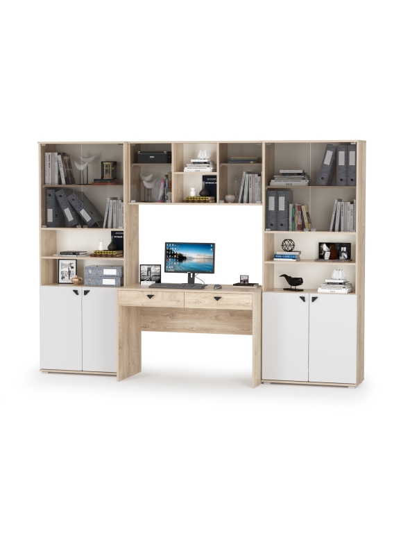 КР100 Бостон № 28, цвет дуб эндгрейн элегантный/фасады МДФ милк рикамо софт, 13.156+12.69+10.51+13.156, ШхГхВ 268,8х57,2х194,4 см.