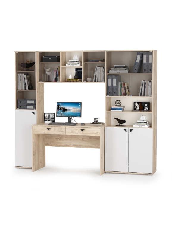 КР100 Бостон № 30, цвет дуб эндгрейн элегантный/фасады МДФ милк рикамо софт, 13.155+12.69+10.51+13.156, ШхГхВ 230,6х57,2х194,4 см., ун. сборка