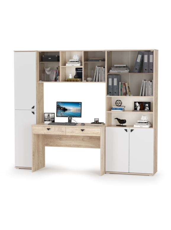 КР100 Бостон № 31, цвет дуб эндгрейн элегантный/фасады МДФ милк рикамо софт, 13.154+12.69+10.51+13.156, ШхГхВ 230,6х57,2х194,4 см., ун. сборка