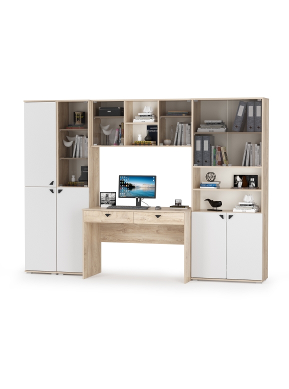 КР100 Бостон № 32, цвет дуб эндгрейн элегантный/фасады МДФ милк рикамо софт, 13.154+13.155+12.69+10.51+13.156, ШхГхВ 269,2х57,2х194,4 см., ун. сборка