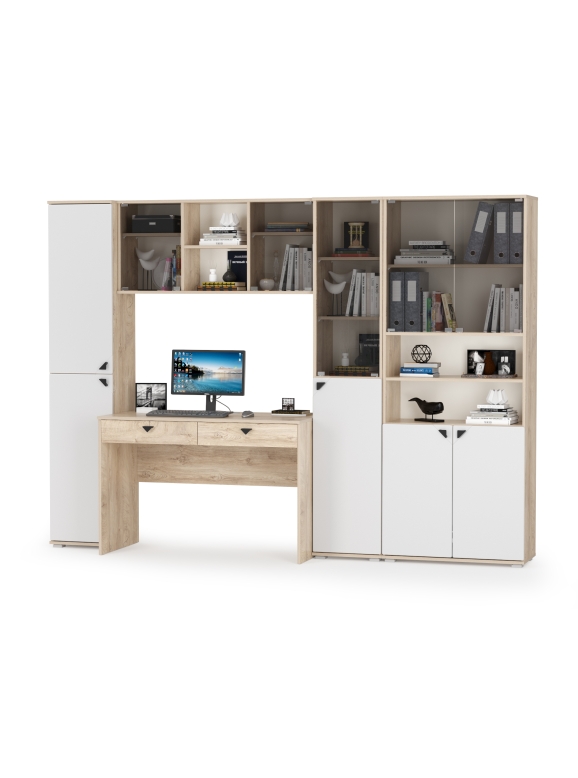 КР100 Бостон № 33, цвет дуб эндгрейн элегантный/фасады МДФ милк рикамо софт, 13.154+12.69+10.51+13.155+13.156, ШхГхВ 269,2х57,2х194,4 см., ун. сборка